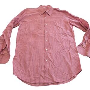 Luciano Barbera Mens Red White Blue Striped Long Sleeve Button Down Shirt Large